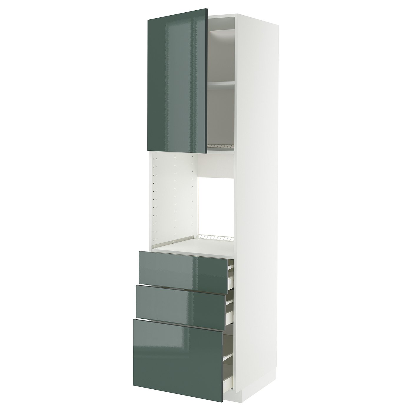 IKEA METOD / MAXIMERA Hochschr f Of+Tü/3 Sch weiß/Kallarp Hochglanz dunkel graugrün 60x60x220 cm