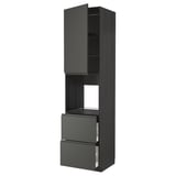 METOD Küchenzeile in Dunkelgrau mit drei Fächern: Schrank, Schubladenset und offenem Regal. Modernes, schlankes Design.