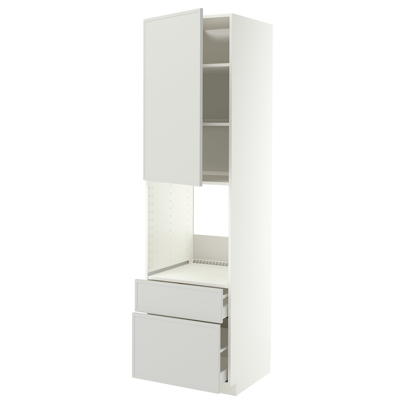 IKEA METOD / MAXIMERA Hochschrank f Backofen+Tür/2Schubl weiß/Aspudden hellgrau 60x60x220 cm