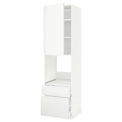 Ein weißer IKEA METOD Küchenschrank mit modernem, minimalistischem Design, der sowohl Türen als auch Schubladen hat.