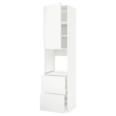 Ein weißer METOD Küchenschrank mit minimalistischem Design, integrierten Griffen und leichtgängigen Schubladen.