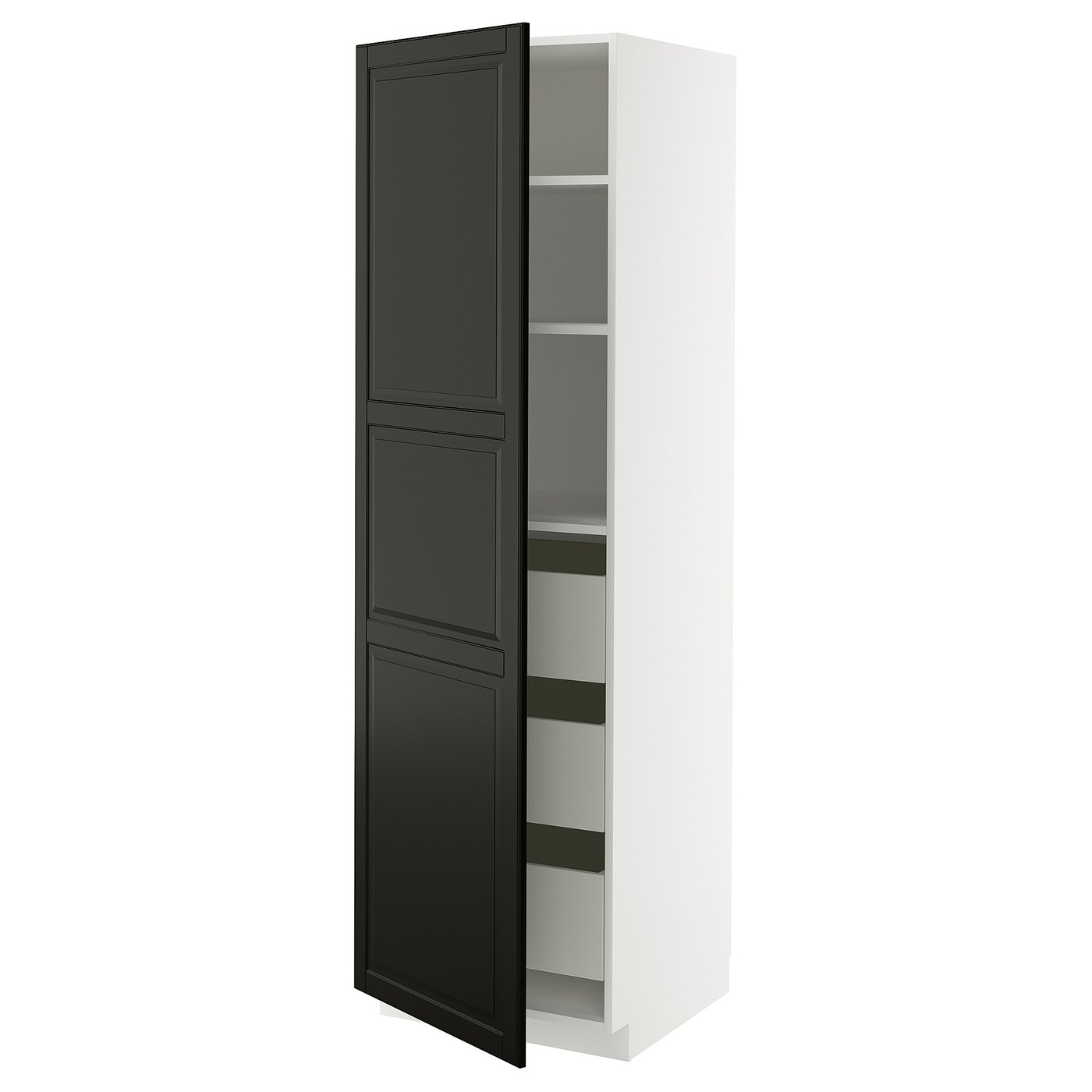 IKEA METOD / MAXIMERA Hochschrank m Schubladen weiß/Bodbyn schwarz 60x60x200 cm