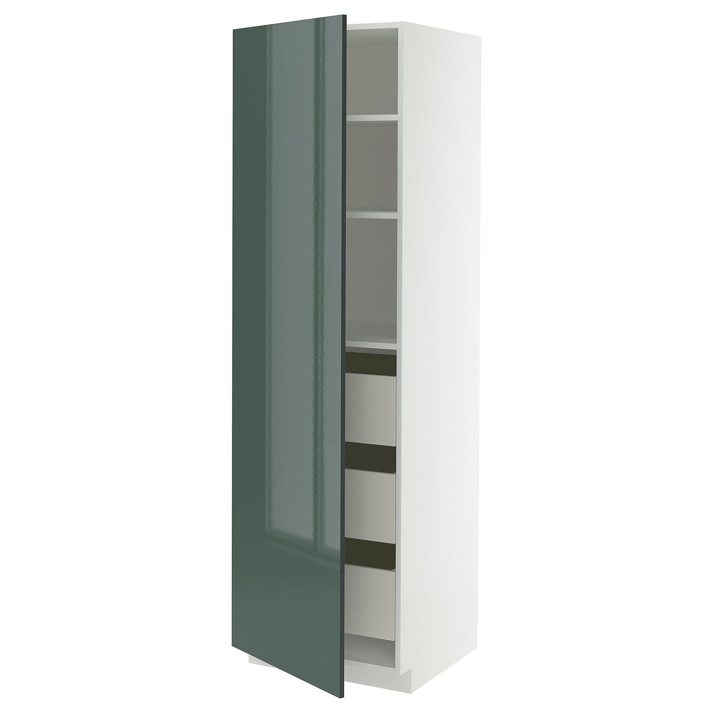 IKEA METOD / MAXIMERA Hochschrank m Schubladen weiß/Kallarp Hochglanz dunkel graugrün 60x60x200 cm