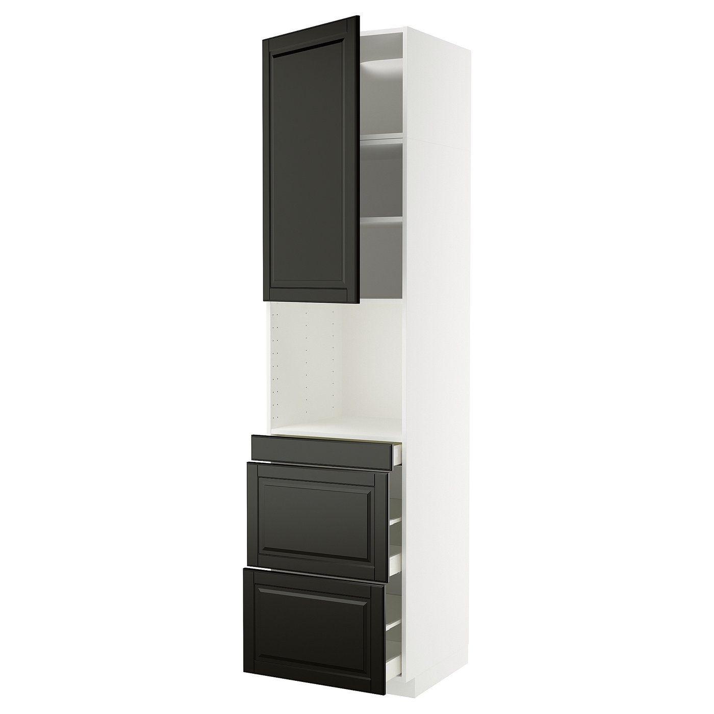 IKEA METOD / MAXIMERA HS f Kombimikro m Tür/3 Schub weiß/Bodbyn schwarz 60x60x240 cm