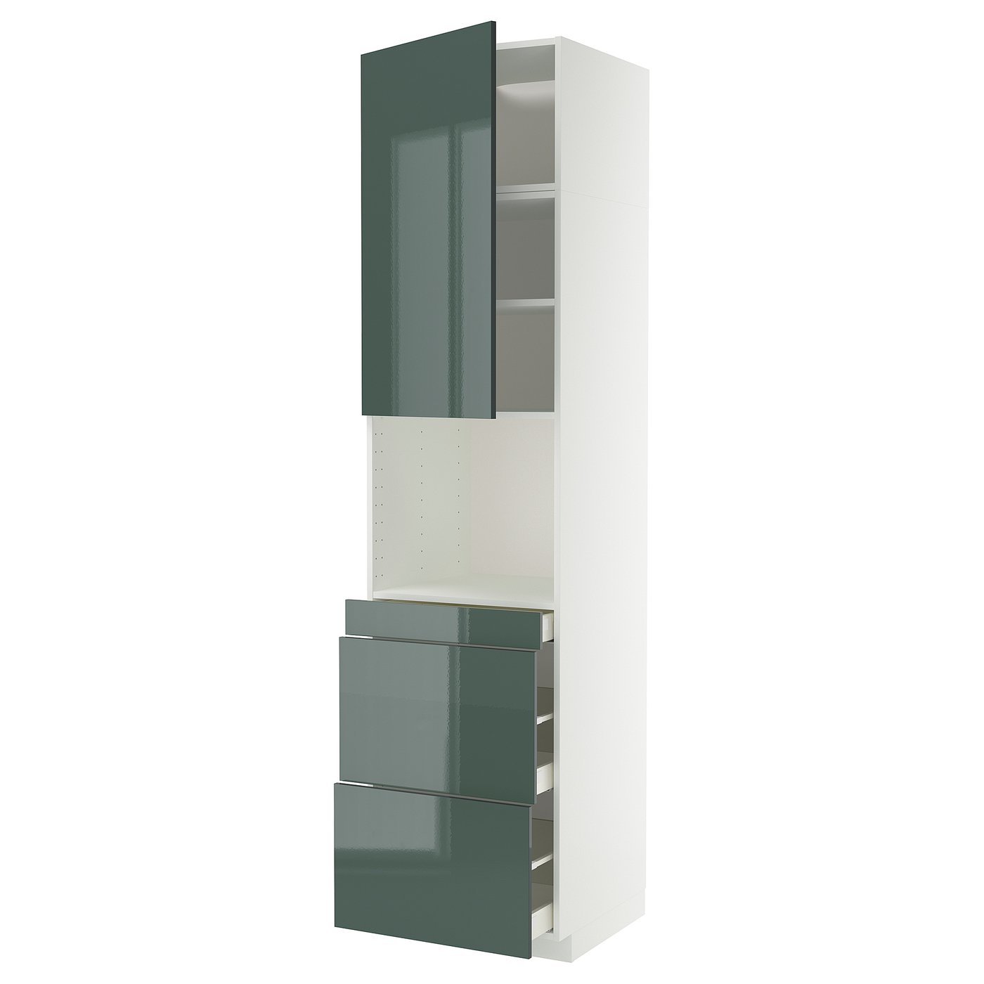 IKEA METOD / MAXIMERA HS f Kombimikro m Tür/3 Schub weiß/Kallarp Hochglanz dunkel graugrün 60x60x240 cm