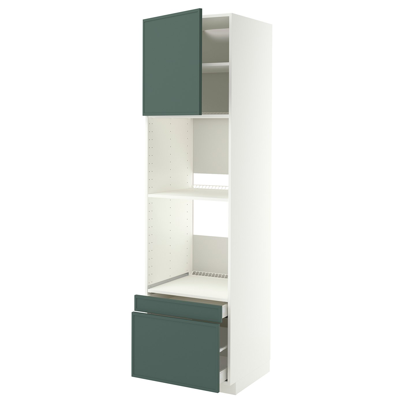 IKEA METOD / MAXIMERA Hs f Ofen/Kombiof m Tür/2 Schubl weiß/Aspudden dunkel graugrün 60x60x220 cm