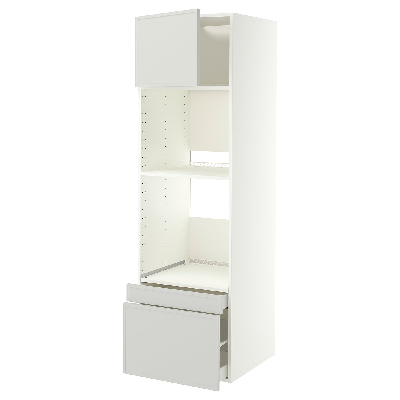 IKEA METOD / MAXIMERA Hs f Ofen/Kombiof m Tür/2 Schubl weiß/Aspudden hellgrau 60x60x200 cm