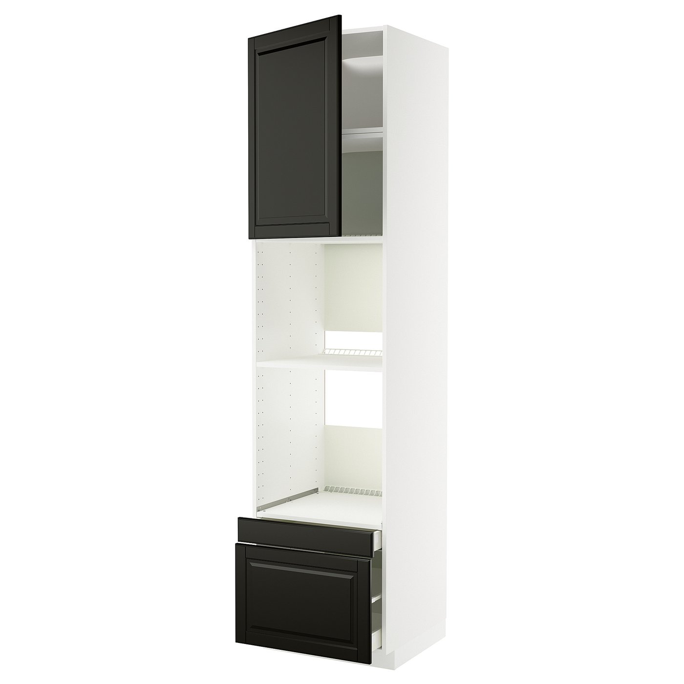 IKEA METOD / MAXIMERA Hs f Ofen/Kombiof m Tür/2 Schubl weiß/Bodbyn schwarz 60x60x240 cm