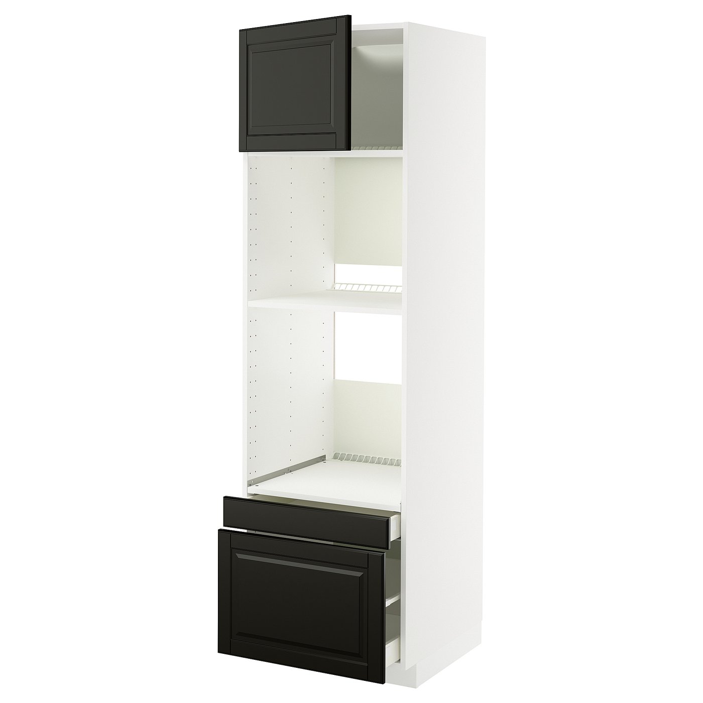 IKEA METOD / MAXIMERA Hs f Ofen/Kombiof m Tür/2 Schubl weiß/Bodbyn schwarz 60x60x200 cm