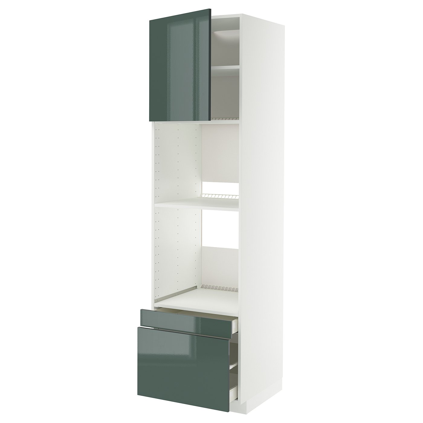 IKEA METOD / MAXIMERA Hs f Ofen/Kombiof m Tür/2 Schubl weiß/Kallarp Hochglanz dunkel graugrün 60x60x220 cm