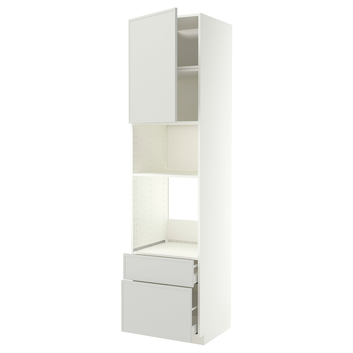 IKEA METOD / MAXIMERA HS f Ofen/Mikro m Tür/2 Schubl weiß/Aspudden hellgrau 60x60x240 cm