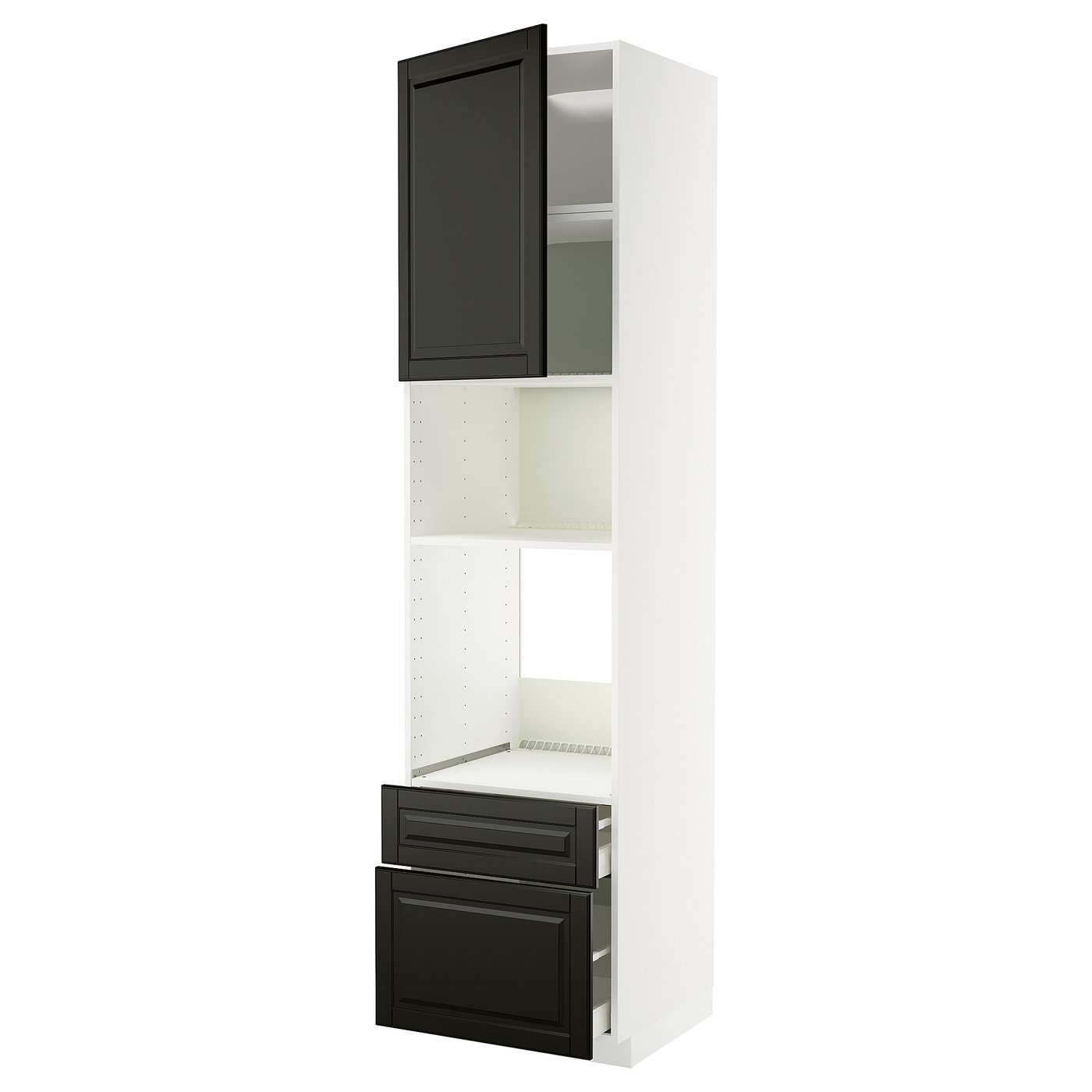 IKEA METOD / MAXIMERA HS f Ofen/Mikro m Tür/2 Schubl weiß/Bodbyn schwarz 60x60x240 cm