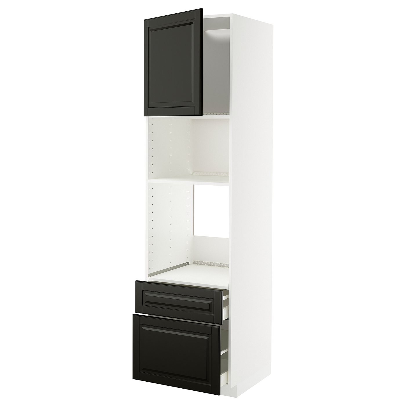 IKEA METOD / MAXIMERA HS f Ofen/Mikro m Tür/2 Schubl weiß/Bodbyn schwarz 60x60x220 cm