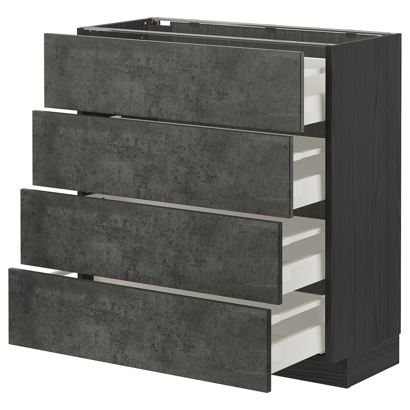 IKEA METOD / MAXIMERA Unterschr., 4 Fronten/4 Schubladen schwarz/Kalhyttan Betonmuster dunkelgrau 80x37 cm