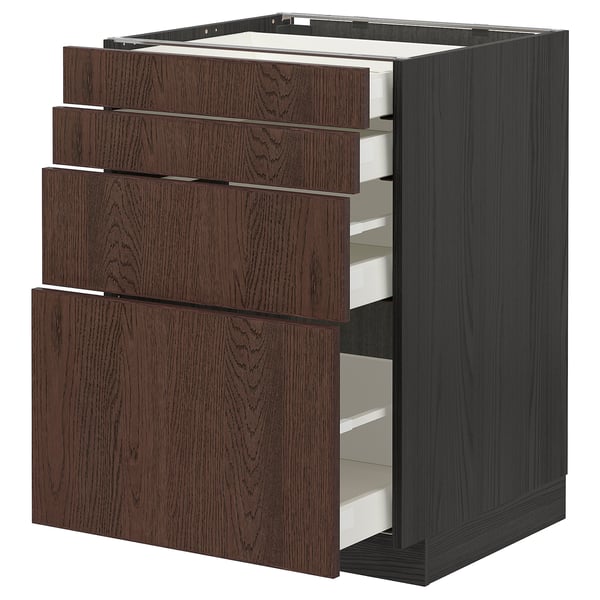 Moderner Küchenschrank: METOD, dunkelbraun, Holzmaserung.