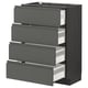 Moderner grauer Küchenschrank mit vier ausziehbaren Schubladen und Metallic-Finish.