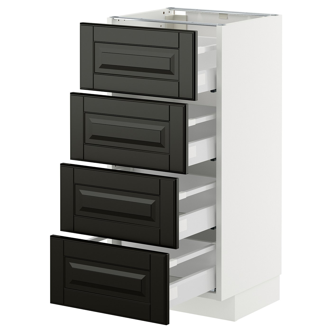 IKEA METOD / MAXIMERA Unterschr., 4 Fronten/4 Schubladen weiß/Bodbyn schwarz 40x37 cm