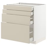 Die METOD Küchenzeile beige havstorp Schubladen zeichnen sich durch ein modernes, schlankes Design mit vier geräumigen Schubladen zur Aufbewahrung aus.
