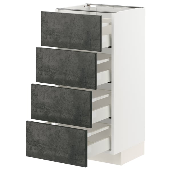 Ikea METOD Küchenzeile, weiße und dunkelgraue Schubladen, modernes Design, 4 Schubladen.