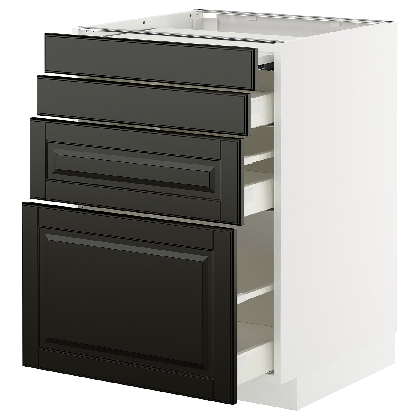 IKEA METOD / MAXIMERA Unterschr auszb Arbeitsfl/3 Schubl weiß/Bodbyn schwarz