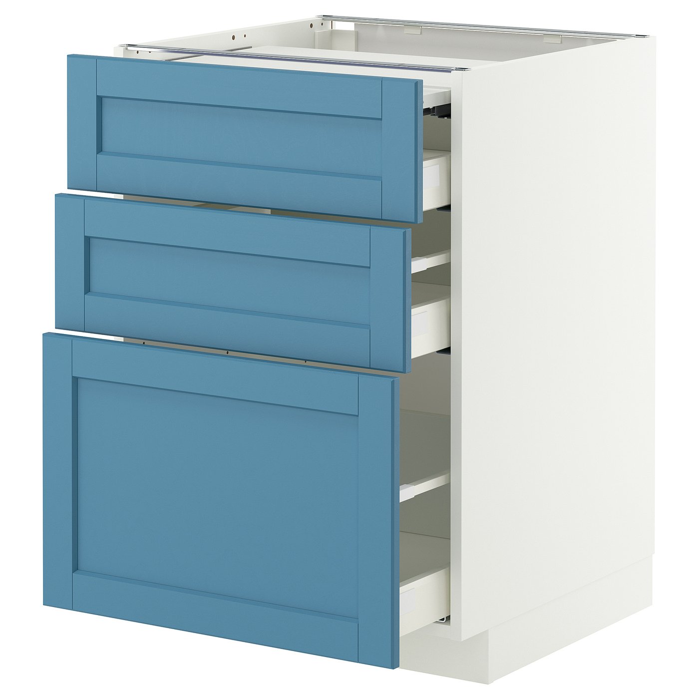IKEA METOD / MAXIMERA Unterschr auszb Arbeitsfl/3 Schubl weiß/Lerhyttan blau