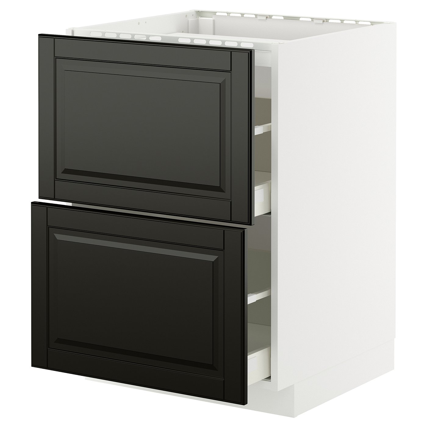 IKEA METOD / MAXIMERA Unterschr.f. Kochf./2 Fronten/2Sch. weiß/Bodbyn schwarz 60x60 cm