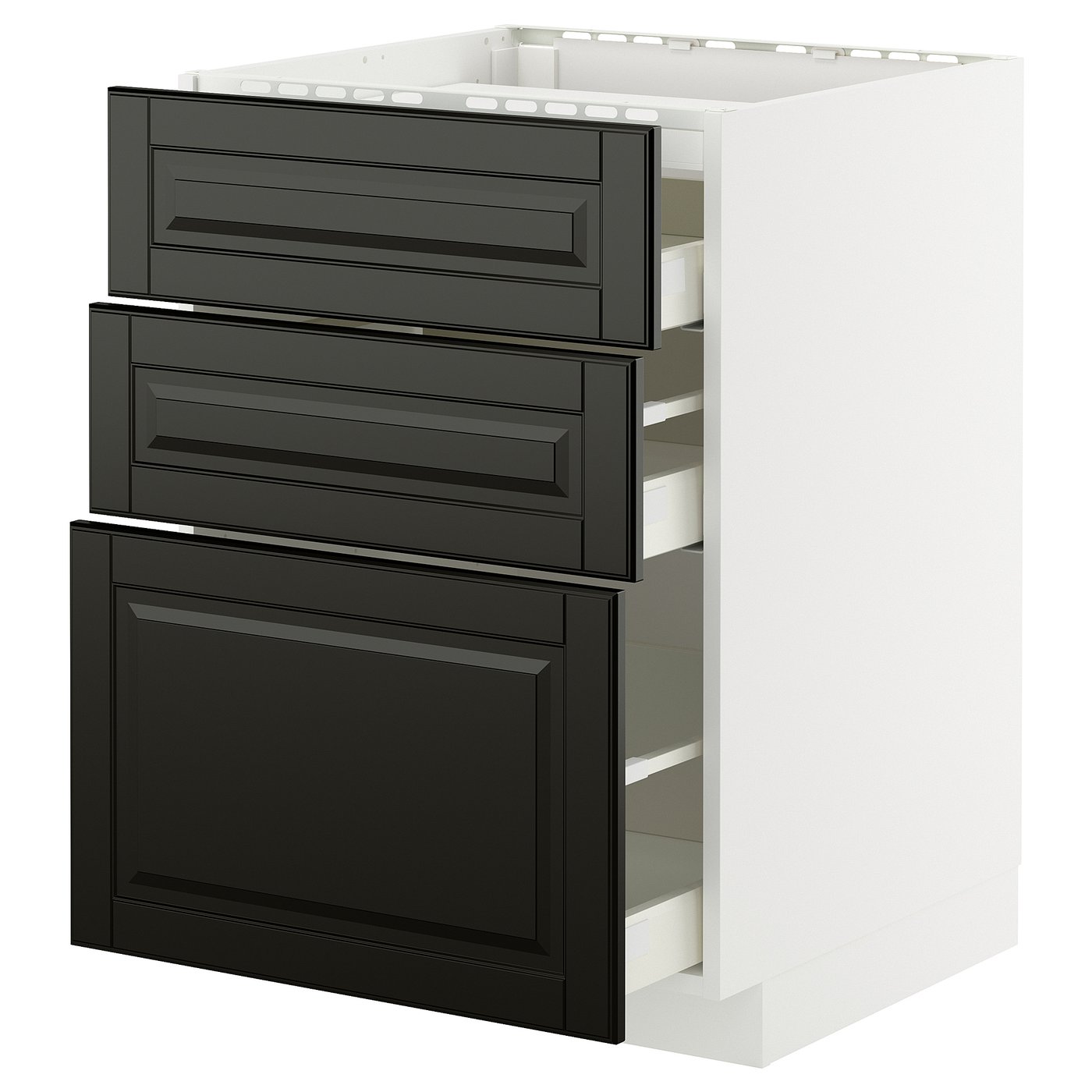 IKEA METOD / MAXIMERA Unterschr.f Kochf/3 Fronten/3Sch. weiß/Bodbyn schwarz 60x60 cm