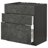 Moderner dunkelgrauer METOD-Küchenschrank mit drei Schubladen, schlankes Betondesign.