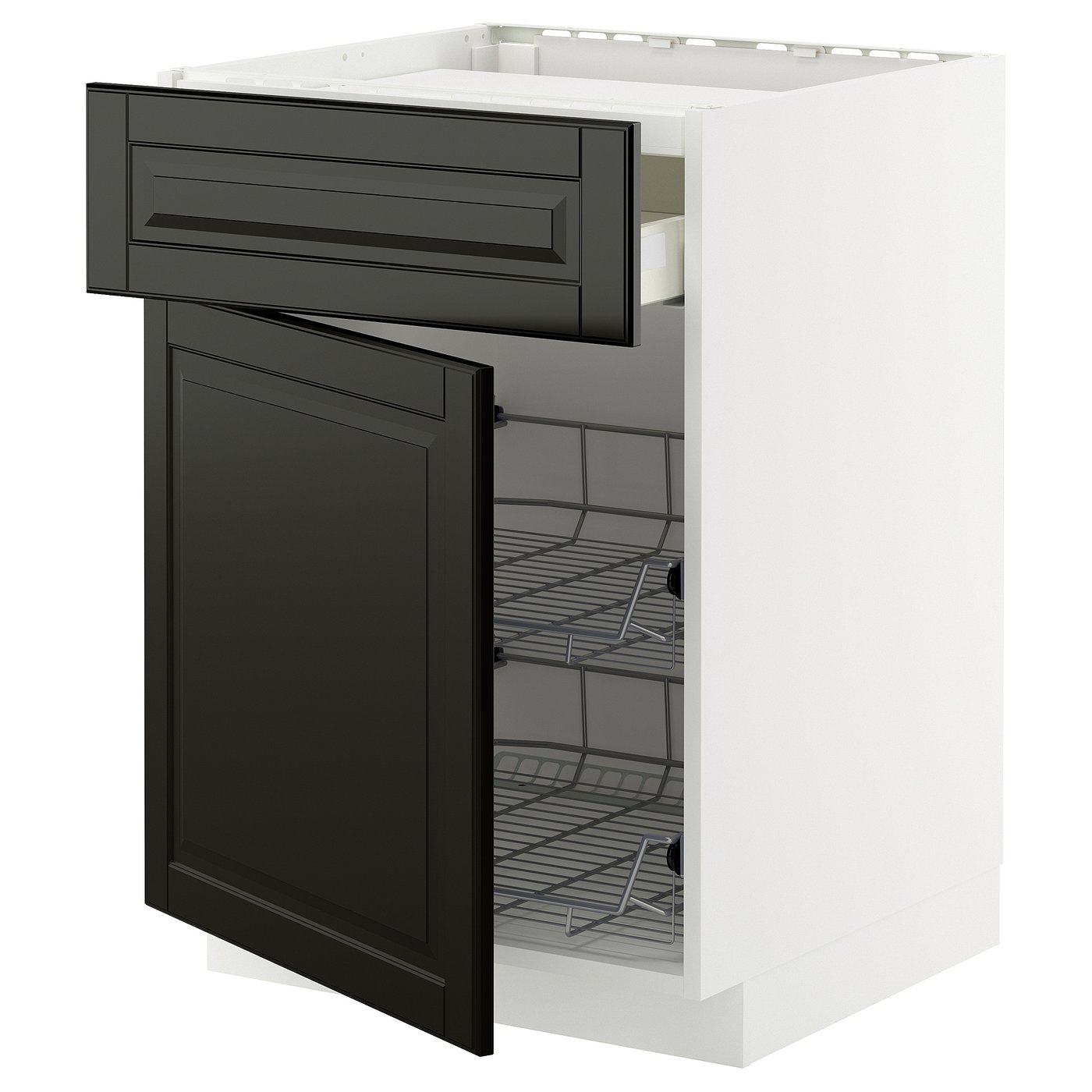 IKEA METOD / MAXIMERA Unterschr.f Kochf/Schubl./2Drkörbe weiß/Bodbyn schwarz