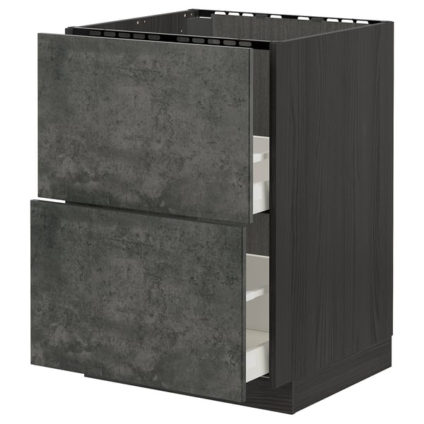 Ein dunkelgrauer IKEA METOD Küchenschrank mit zwei Schubladen und einem schlanken, modernen Design.