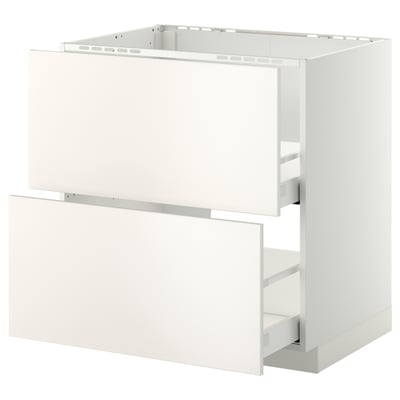 Weißer METOD-Küchenschrank mit zwei Schubladen, schlankem Design, glatter Oberfläche.
