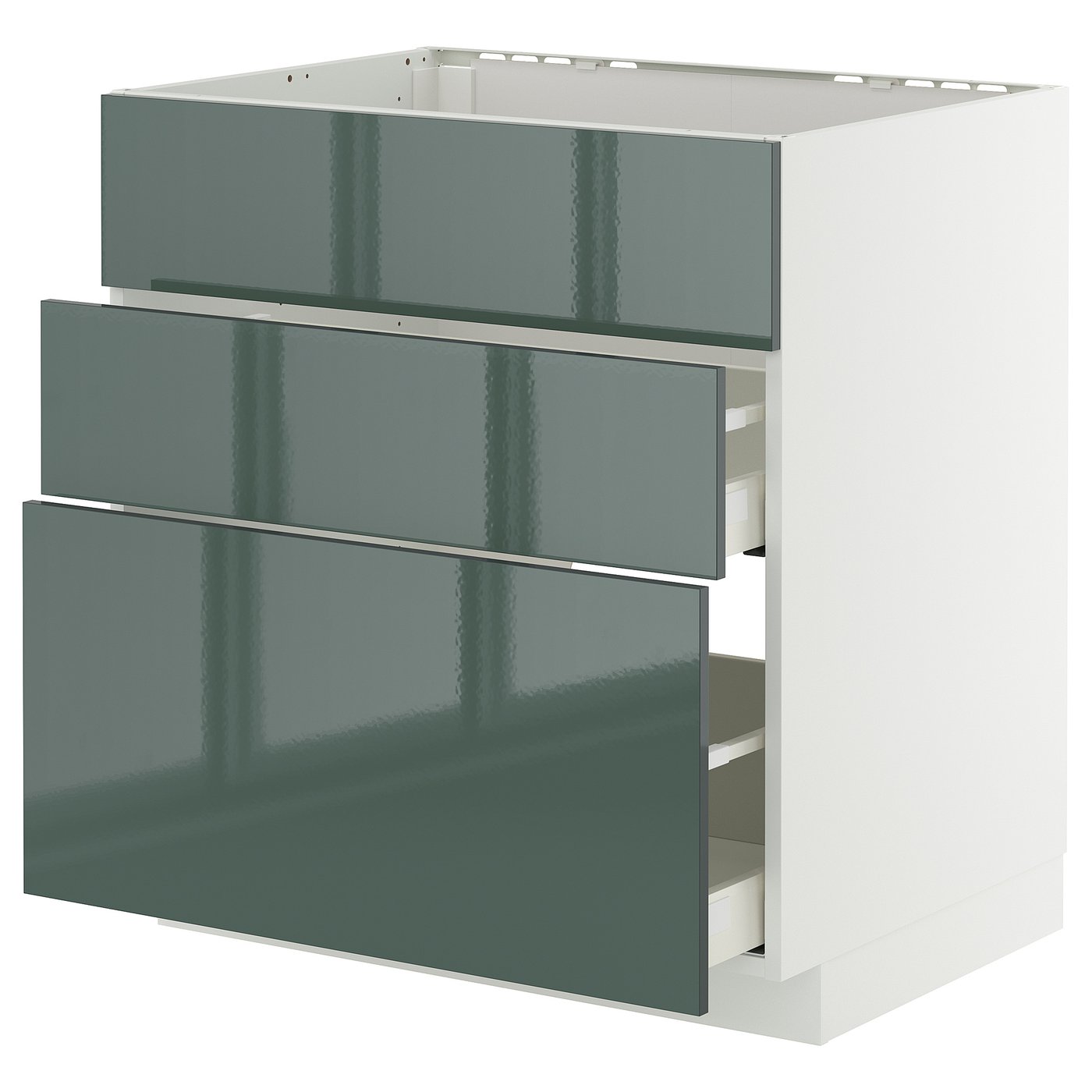 IKEA METOD / MAXIMERA Unterschr. f Spüle/3 Fronten/2Sch. weiß/Kallarp Hochglanz dunkel graugrün 80x60 cm