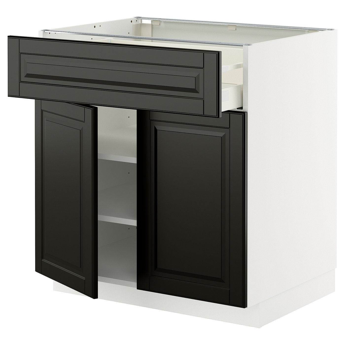 IKEA METOD / MAXIMERA Unterschr m Schub/2 Türen weiß/Bodbyn schwarz 80x60 cm