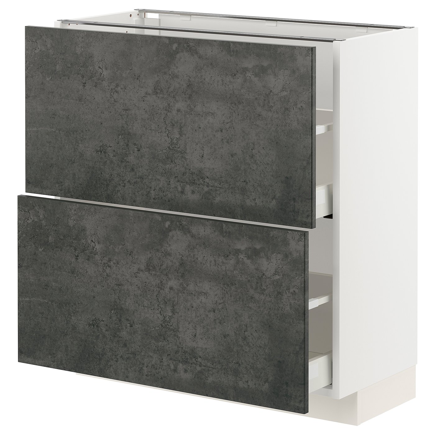 IKEA METOD / MAXIMERA Unterschrank mit 2 Schubladen weiß/Kalhyttan Betonmuster dunkelgrau 80x37 cm