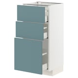 Ein weißer METOD-Küchenschrank mit drei türkisfarbenen Schubladen. Das schlanke Design sorgt für glatte, moderne Schubladenfronten.