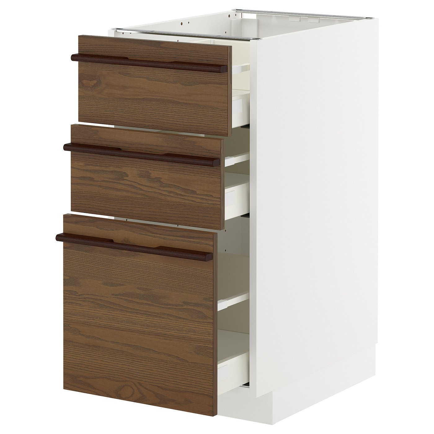IKEA METOD / MAXIMERA Unterschrank mit 3 Schubladen weiß/Stensta Eschenfurnier dunkelbraun 40x60 cm