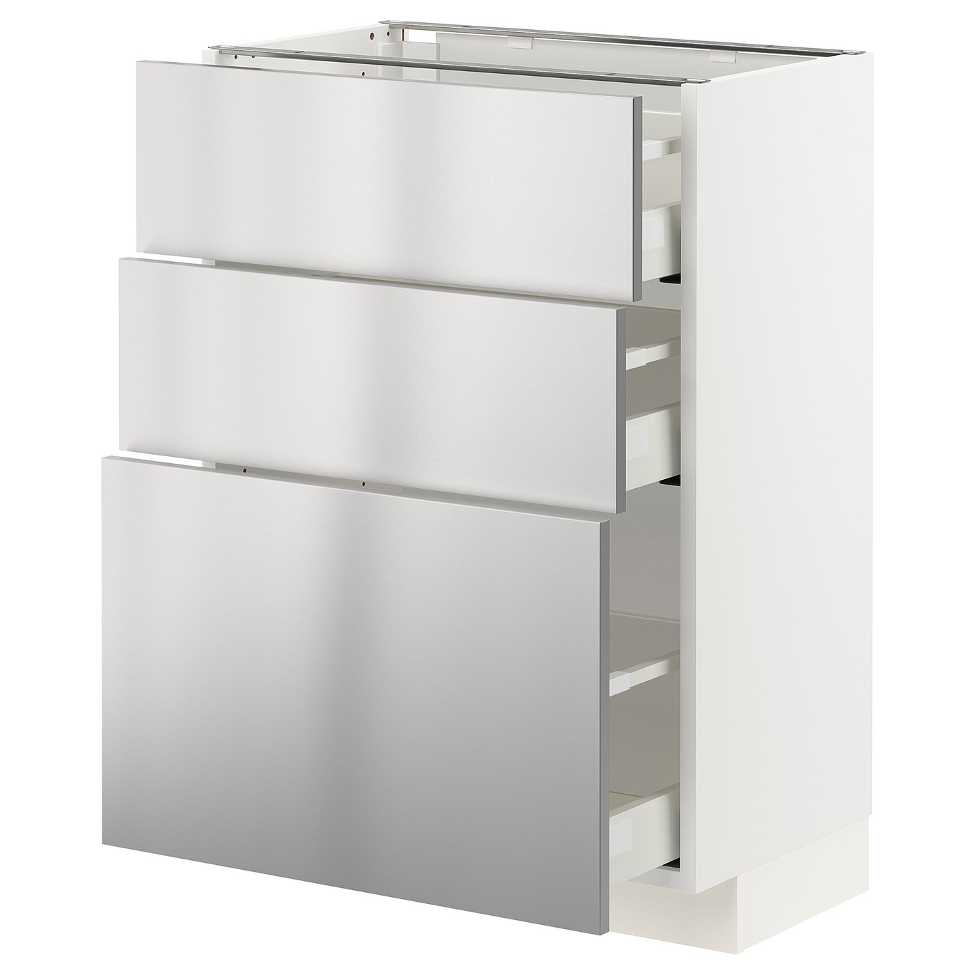 IKEA METOD / MAXIMERA Unterschrank mit 3 Schubladen weiß/Vårsta Edelstahl 60x37 cm