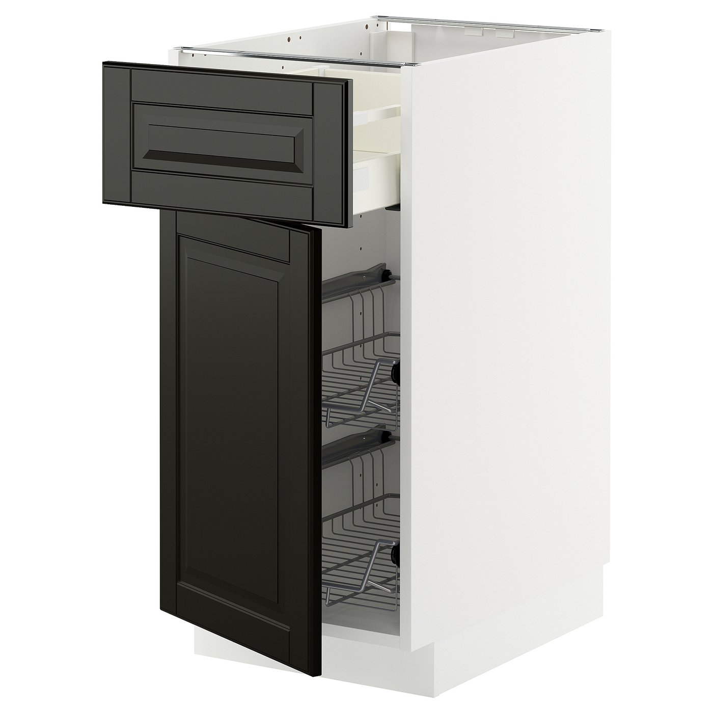 IKEA METOD / MAXIMERA Unterschrank mit Drahtkorb/Tür weiß/Bodbyn schwarz 40x60 cm