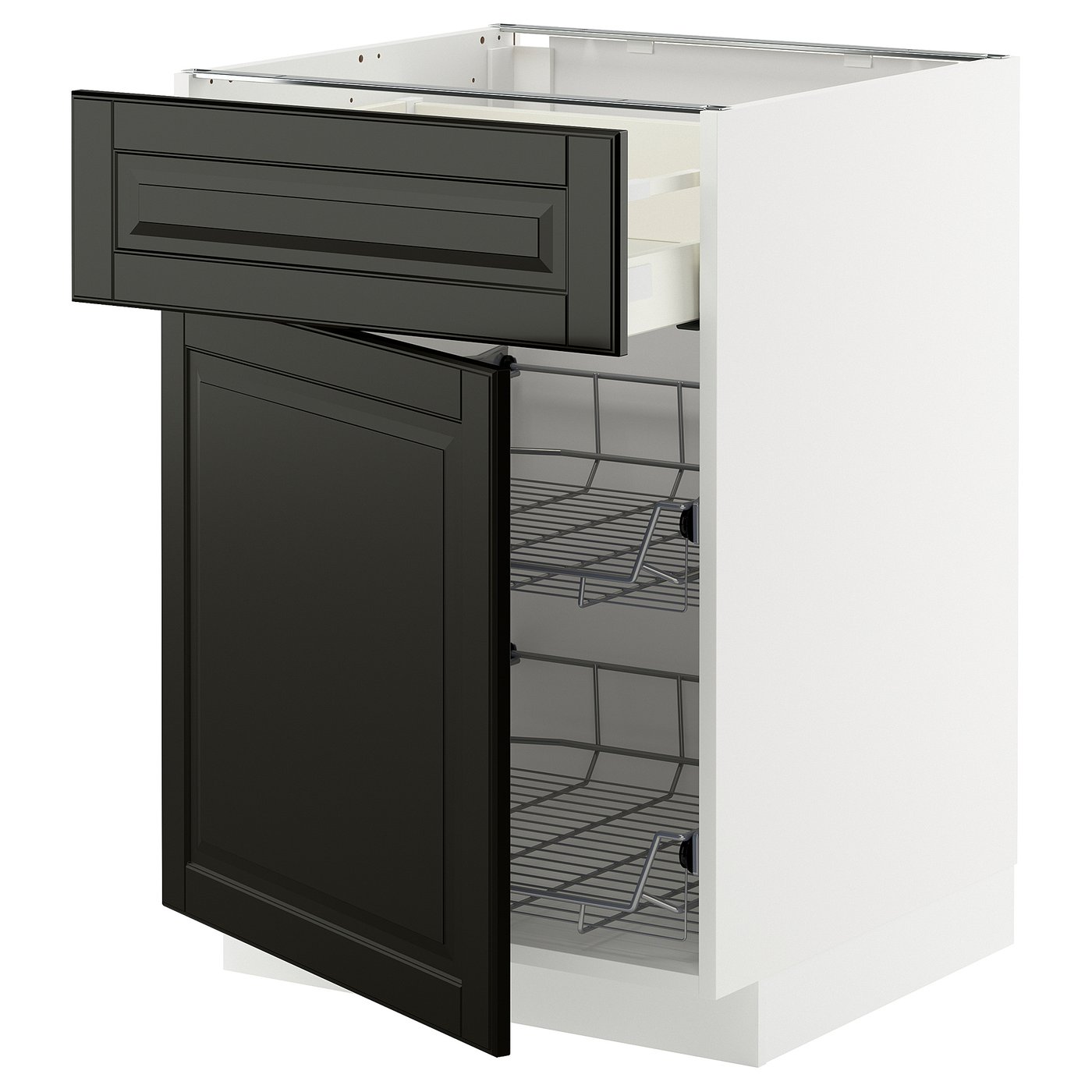 IKEA METOD / MAXIMERA Unterschrank mit Drahtkorb/Tür weiß/Bodbyn schwarz 60x60 cm