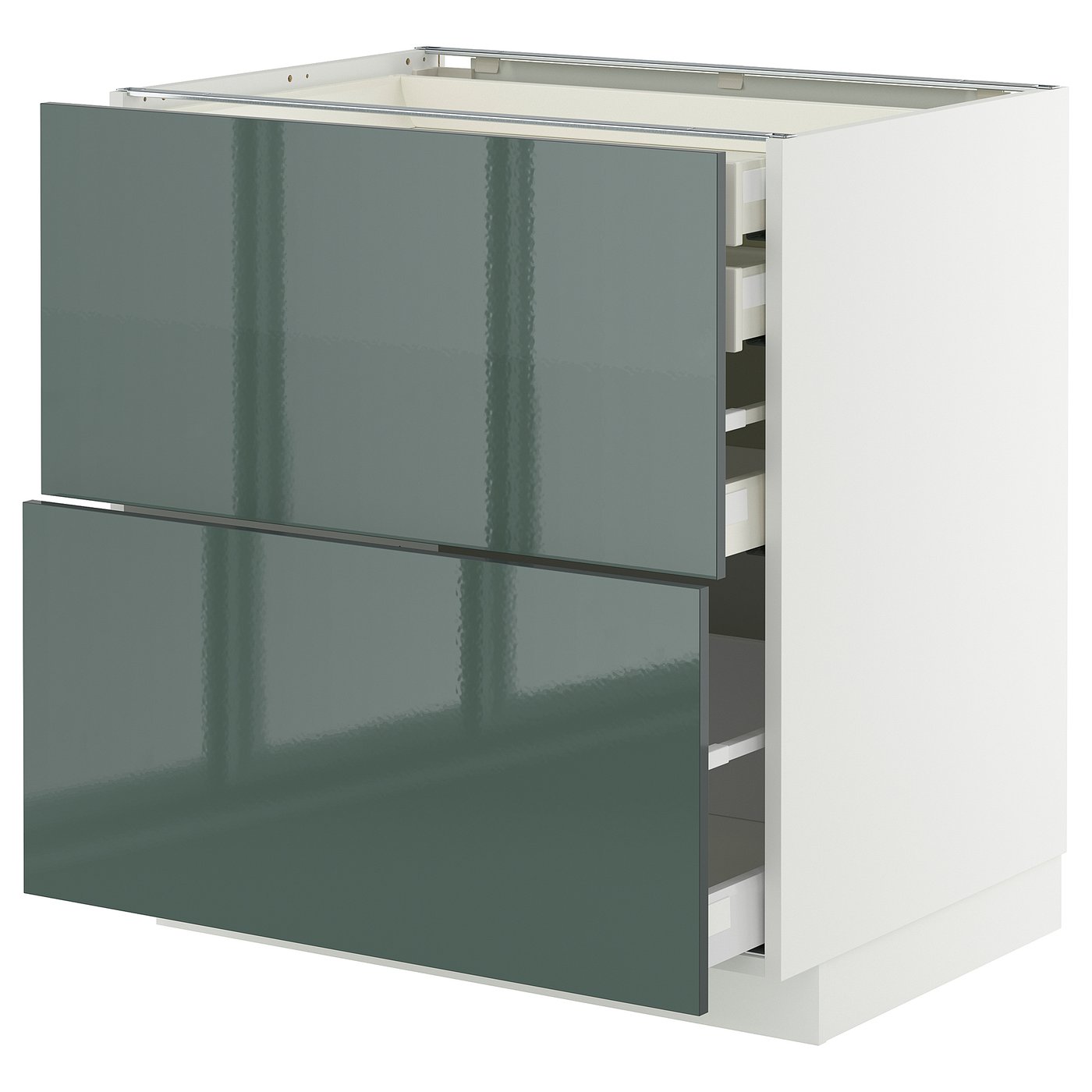 IKEA METOD / MAXIMERA Uschr 2 Fr/2 ni+1 haho+1 ho Sch weiß/Kallarp Hochglanz dunkel graugrün 80x60 cm