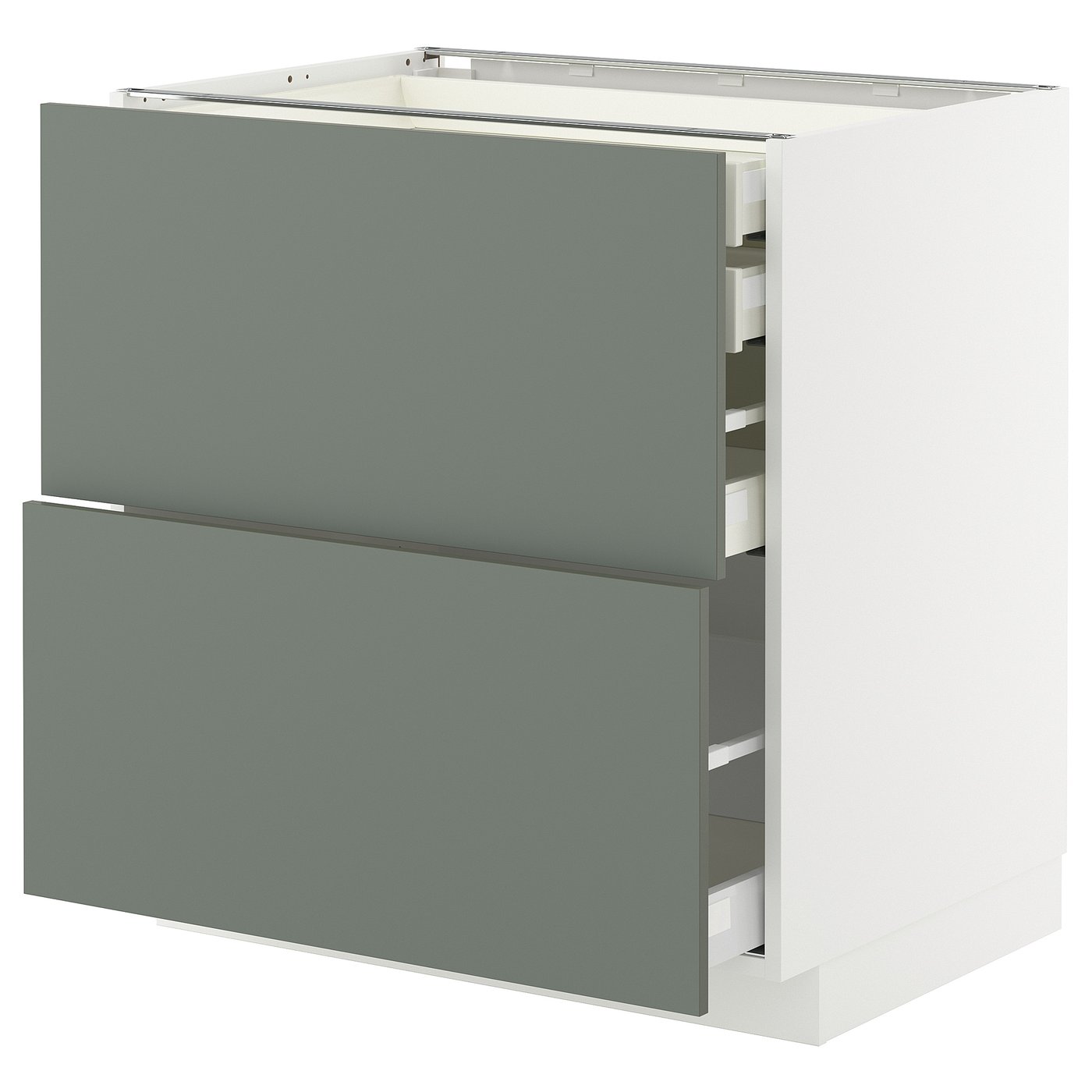 IKEA METOD / MAXIMERA Uschr 2 Fr/2 ni+1 haho+1 ho Sch weiß/Nickebo matt graugrün 80x60 cm