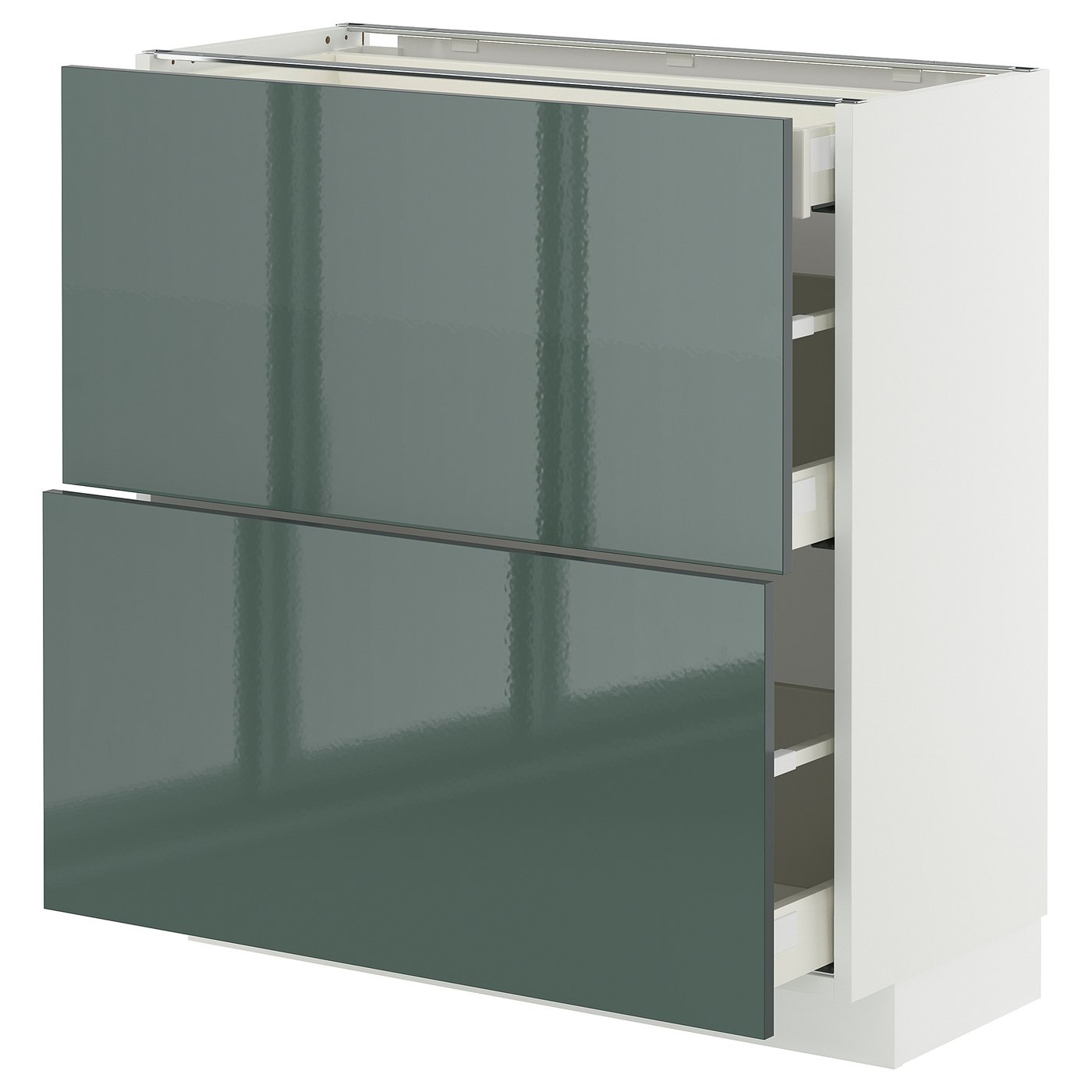 IKEA METOD / MAXIMERA Uschr 2 Fr/3 Sch weiß/Kallarp Hochglanz dunkel graugrün 80x37 cm