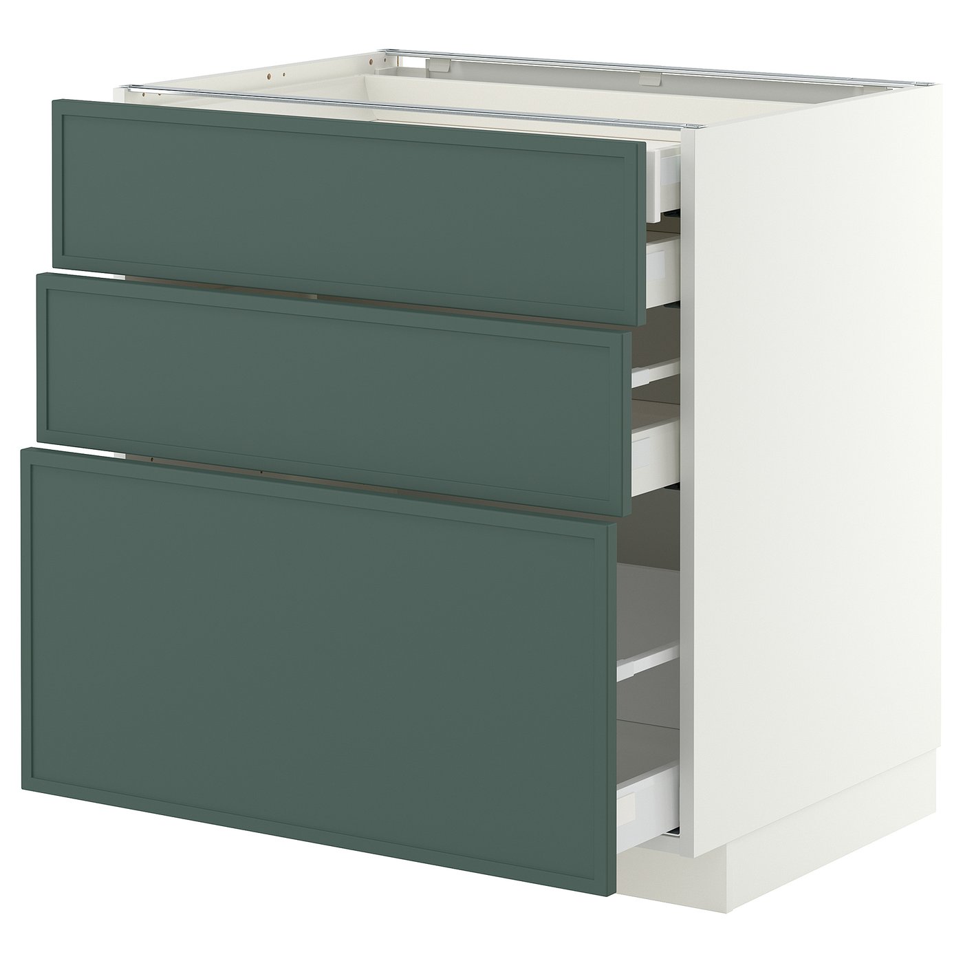 IKEA METOD / MAXIMERA Uschr 3 Fr/2 ni+1 haho+1 ho Sch weiß/Aspudden dunkel graugrün 80x60 cm