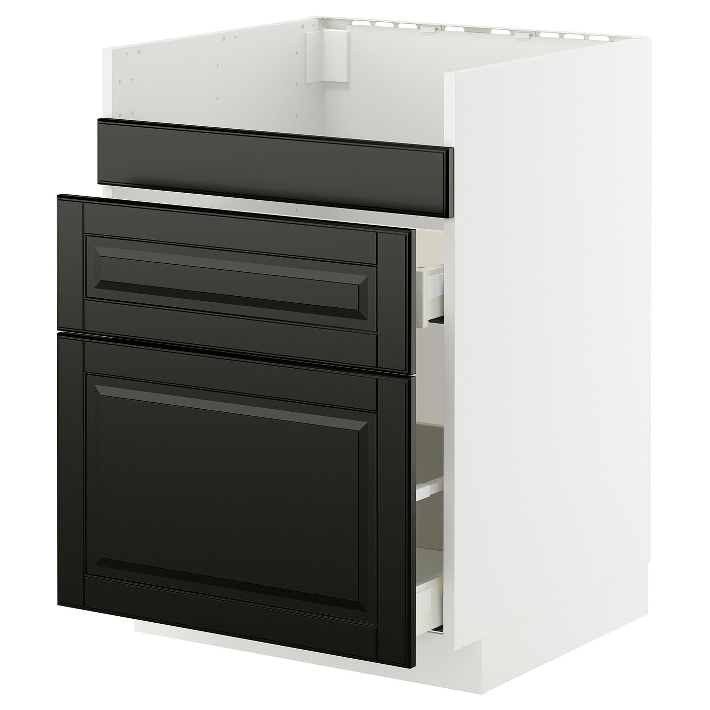 IKEA METOD / MAXIMERA Uschr. f HAVSEN Spüle/3 Fro/3 Schub weiß/Bodbyn schwarz 60x60 cm