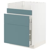 Türkisfarbener METOD-Küchenschrank mit drei Schubladen, schlankes, modernes Design.