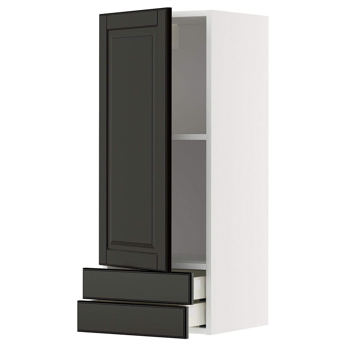 IKEA METOD / MAXIMERA Wandschrank mit Tür/2 Schbubladen weiß/Bodbyn schwarz