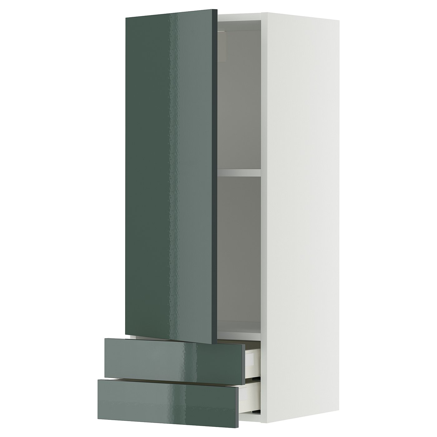 IKEA METOD / MAXIMERA Wandschrank mit Tür/2 Schbubladen weiß/Kallarp Hochglanz dunkel graugrün