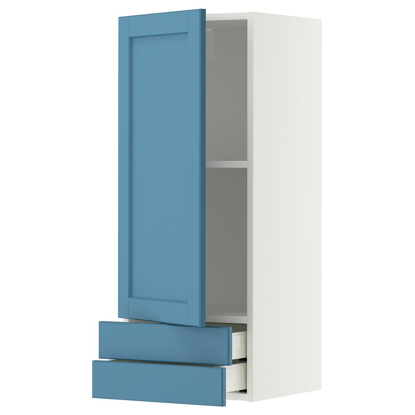 IKEA METOD / MAXIMERA Wandschrank mit Tür/2 Schbubladen weiß/Lerhyttan blau