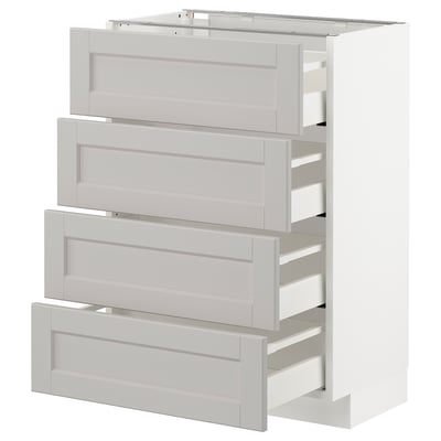 METOD: moderne weiße Küchenzeile, hellgrau, Holz, rechteckig, schlankes Design, 4 Schubladen.