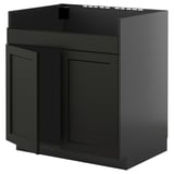 Schwarzer Küchenschrank, modernes Design, Massivholzmaterial.